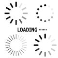 Set vector icon loading circle shape for upload, download status.  preloader or buffer loader Royalty Free Stock Photo