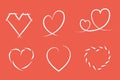 Set of 6 vector icons of a beautiful and unusual heart shapes in red background. It represents a concept of love