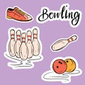 Set of vector icons dedicated to bowling Royalty Free Stock Photo