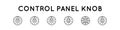 Set of vector icons depicting control panel switches. Selection of modes, changes in power, strength, values. Made in