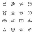 Set of vector icons elements Japanese cuisine, sushi, rolls, seafood and Asian food Royalty Free Stock Photo