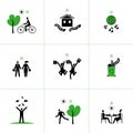 Set of vector icons of end of quarantine, virus epidemic,coronavirus.Victory over Covid-19.