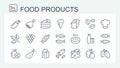 A set of vector icons of fine line, food and drinks. Royalty Free Stock Photo