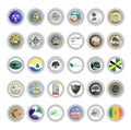 Set of vector icons. Flags and seals of cities, California state, USA.