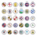 Set of vector icons. Flags and seals of Maryland state, USA.