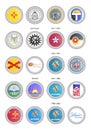 Set of vector icons. Flags and seals of New Mexico and Oklahoma states, USA.