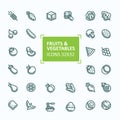 Set of vector icons of fruits and vegetables in the style of a thin line, editable stroke Royalty Free Stock Photo