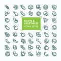 Set of vector icons of fruits and vegetables in the style of a thin line, editable stroke Royalty Free Stock Photo