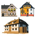Set Of Vector Icons Of German Single Family Houses Separated On White