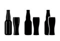 Variants of silhouettes of beer bottles and glasses. Vector illustration.