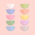 SET Empty glass bowls of different colors with shadows, isolated. Set of vector icons of kitchen utensils.