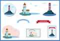 Set of vector icons. Lighthouse. Royalty Free Stock Photo
