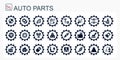 A set of vector icons and logos with car parts, batteries, transmissions, electrical equipment, engines and other special Royalty Free Stock Photo