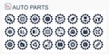 A set of vector icons and logos with car parts, batteries, transmissions, electrical equipment, engines and other special Royalty Free Stock Photo