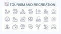 A set of vector icons made of thin line for travel and leisure. Royalty Free Stock Photo
