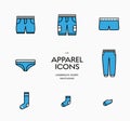 Set of vector icons of men`s underpants, shorts, pants and socks