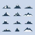 Set of vector icons of mountains. Tourism, camping icons. Mountain travel labels and design elements Royalty Free Stock Photo