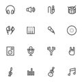 Set of vector icons musical instruments, microphone, records and discs, rock pop Music light background