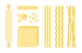 Set vector icons pasta different types in flat design. Royalty Free Stock Photo