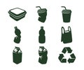 Set of vector icons, recycling, environment, ecology and environmental pollution