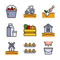 Set of vector icons related to agriculture. Contains such barn, agricultural machinery, livestock farming, gardening and much more