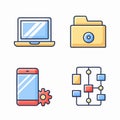 A set of vector icons representing digital devices, folders and flowchart Royalty Free Stock Photo