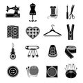 Set of vector icons sewing tools. Black sewing supplies on white background Royalty Free Stock Photo