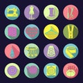 Set of vector icons sewing tools. Colorful bright sewing supplies in a round multi-colored frame with the beveled shadow Royalty Free Stock Photo