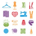 Set of vector icons sewing tools. Multicolored sewing supplies on white background Royalty Free Stock Photo