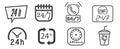 Set of 24 7 vector icons. Icons of shops or delivery services. A simple set of illustrations of around the clock elements Royalty Free Stock Photo