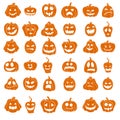 Set of simple halloween pumpkin silhouettes isolated om white background. Royalty Free Stock Photo