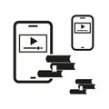 Set of vector icons with smartphone and books. E-learning and online education concept. Royalty Free Stock Photo