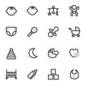 Set of vector icons on the theme of children and childhood, accessories for kids on a light background Royalty Free Stock Photo