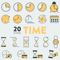 Set of 20 vector icons with time and money related objects. It uncludes hourglasses, watches, clock, alarm, calendar, credit card