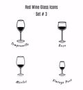 Set of vector icons. Variation of detailed hand drawn wine glass Royalty Free Stock Photo