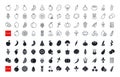 Set of vector icons. Vegetables, fruits and berries. Black isolated silhouette. Fill solid icon, glyph. Contour, shape Royalty Free Stock Photo