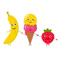 Set of Vector illustration of cartoon funny ice creams and banana