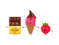 Set of Vector illustration of cartoon funny ice creams and strawberry and chocolate Royalty Free Stock Photo