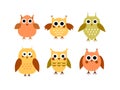 Set of vector illustration of colorful cartoon happy owls