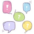 Set vector illustration of colorful dialog speech bubbles with icons let`s talk with line style on the white background