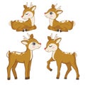 Set of vector illustration of a cute funny deer. Isolated objects on a white background. Royalty Free Stock Photo