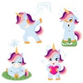 Set of Vector illustration of cute unicorns