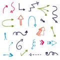 Set vector illustration of doodle color arrows on white background Royalty Free Stock Photo