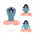 Set of vector illustration of a meditating women in the lotus position.