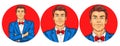 Set of vector illustration, mens pop art round avatars icons