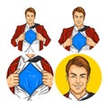 Set of vector illustration, mens pop art round avatars icons