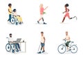 Set of vector illustration people with disabilities lead an active lifestyle Royalty Free Stock Photo