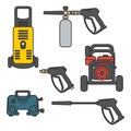 Set of vector illustration pressure washer machine