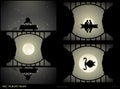Set of vector illustration with silhouettes of people and bridge on moonlit night