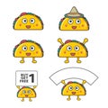 Set of vector illustration taco mexican food holding banner and use hat in flat design style